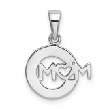Sterling Silver Mom Pendant with Textured Circle and Heart-Shaped O Design