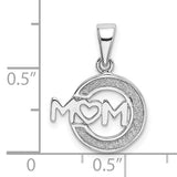 Sterling Silver Mom Pendant with Textured Circle and Heart-Shaped O Design