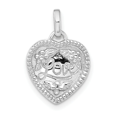 Sterling Silver Heart Pendant with Love Message and Floral Detail for Women