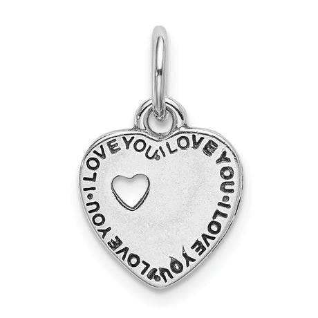 Sterling Silver Heart Pendant with Cutout Heart and I Love You Message