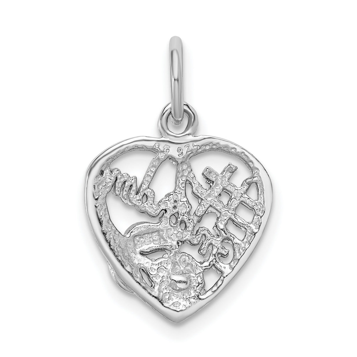 Sterling Silver Heart Pendant with Pink Cubic Zirconia, Grandma Floral Charm Keepsake Jewelry