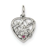 Sterling Silver Heart Pendant with Pink Cubic Zirconia, Grandma Floral Charm Keepsake Jewelry