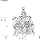 Sterling Silver Maid of Honor Pendant with Floral Accents, Bridal Charm for Women