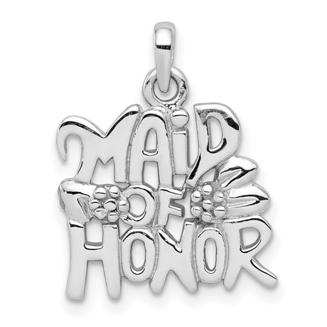 Sterling Silver Maid of Honor Pendant with Floral Accents, Bridal Charm for Women