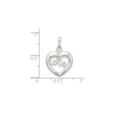Sterling Silver Heart Pendant with Love Inscription and Small Heart Accent