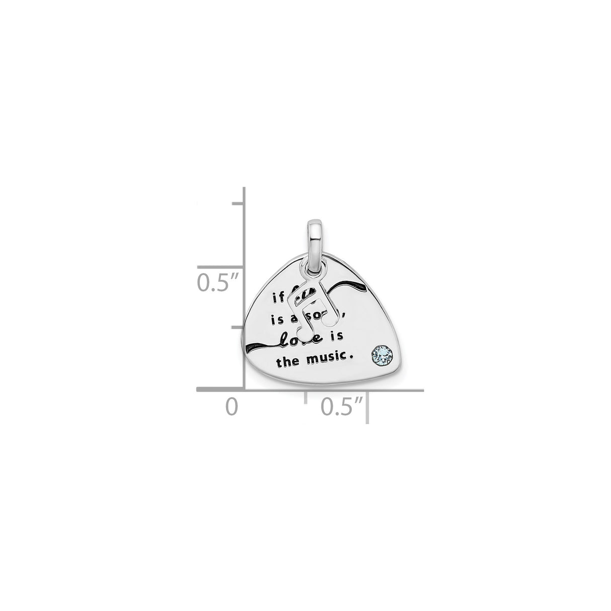 Sterling Silver Guitar Pick Pendant with Musical Note, Music Quote, and Crystal Accent
