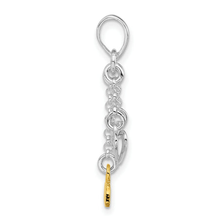 Sterling Silver Dangle Pendant with Double Heart Charms and Gold-Plated LOVE Inscription