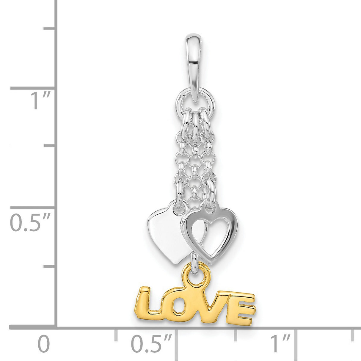 Sterling Silver Dangle Pendant with Double Heart Charms and Gold-Plated LOVE Inscription