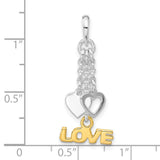 Sterling Silver Dangle Pendant with Double Heart Charms and Gold-Plated LOVE Inscription