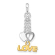 Sterling Silver Dangle Pendant with Double Heart Charms and Gold-Plated LOVE Inscription