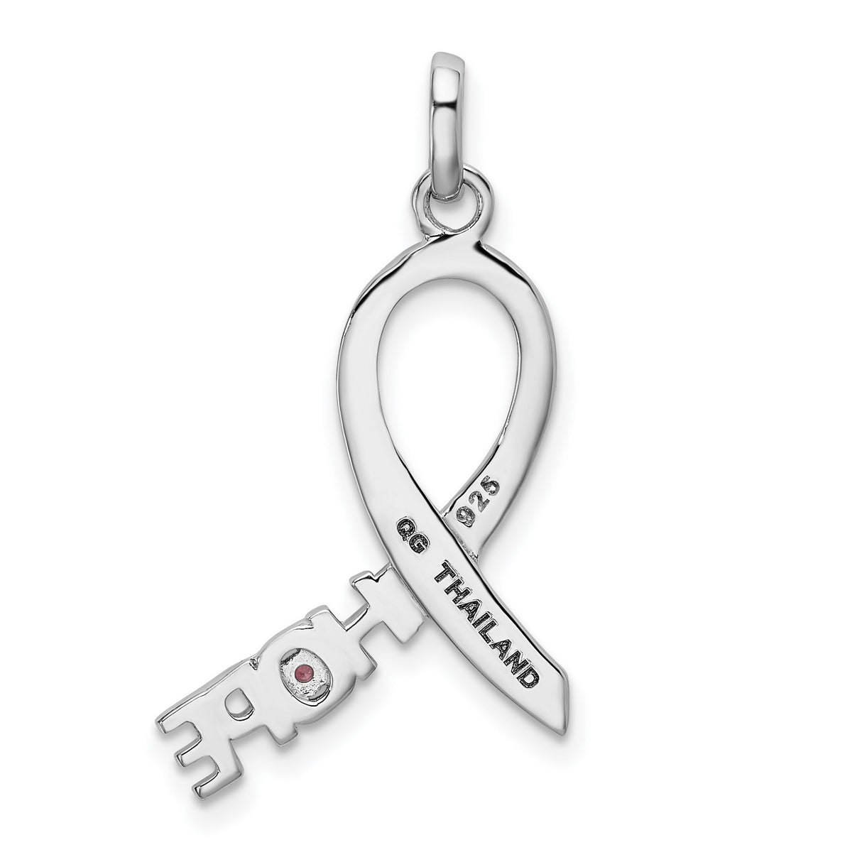 Sterling Silver Awareness Ribbon Pendant with Pink Cubic Zirconia, Breast Cancer Support Jewelry