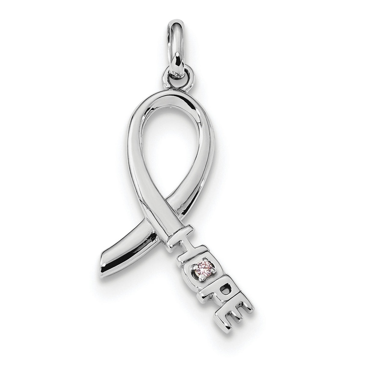 Sterling Silver Awareness Ribbon Pendant with Pink Cubic Zirconia, Breast Cancer Support Jewelry