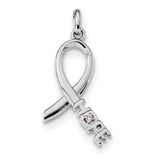 Sterling Silver Awareness Ribbon Pendant with Pink Cubic Zirconia, Breast Cancer Support Jewelry