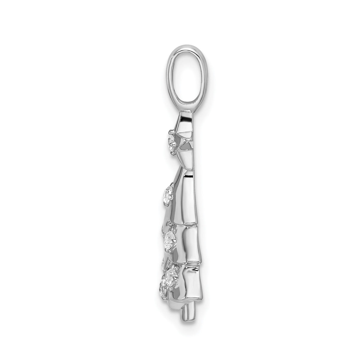 Sterling Silver Christmas Tree Pendant with Cubic Zirconia and Star Accents