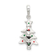Sterling Silver Christmas Tree Pendant with Red and Green Accents, Holiday Charm