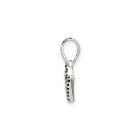 Sterling Silver Joy Pendant with Red, Green, and Clear Cubic Zirconia, Holiday Charm for Women