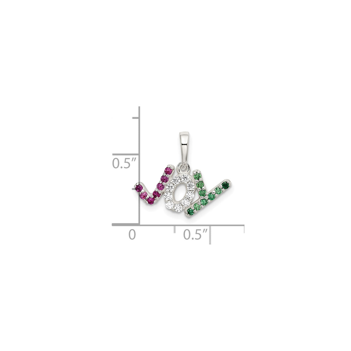 Sterling Silver Joy Pendant with Red, Green, and Clear Cubic Zirconia, Holiday Charm for Women