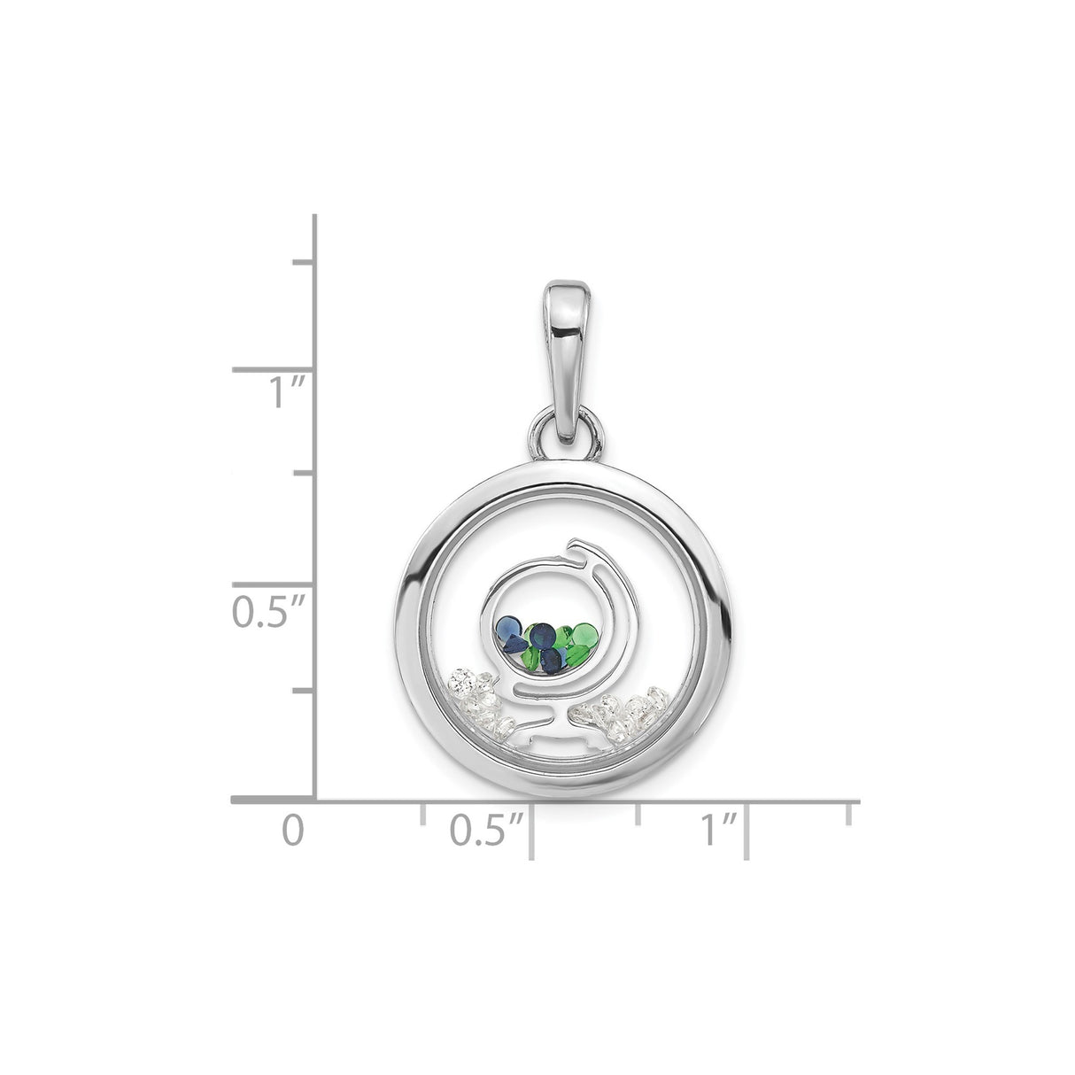 Sterling Silver Globe Pendant with Blue Green Glass Accents, World Map Openwork Design