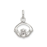 Sterling Silver Claddagh Pendant with Crowned Heart and Hands, Celtic Irish Symbol of Love and Loyalty