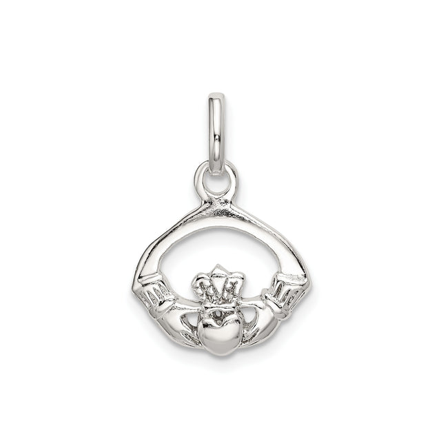 Sterling Silver Claddagh Pendant with Crowned Heart and Hands, Celtic Irish Symbol of Love and Loyalty