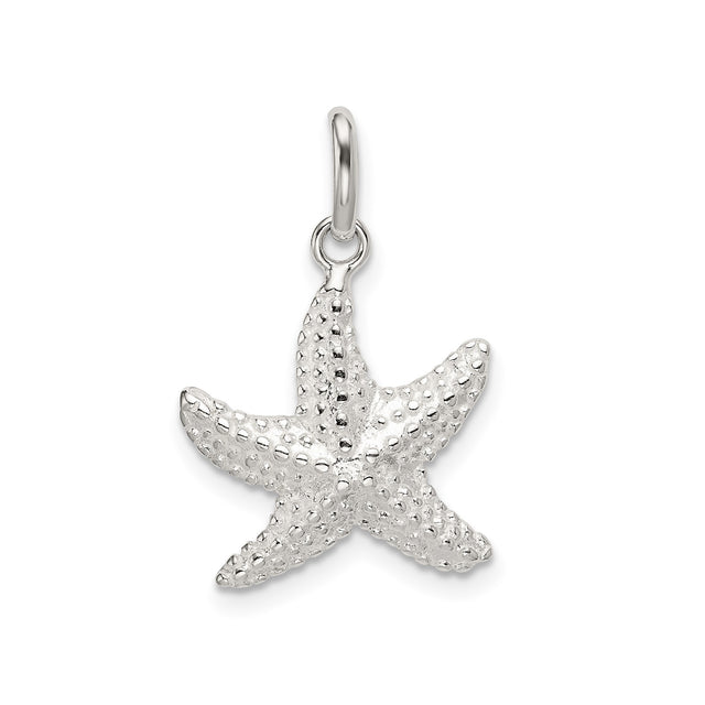 Sterling Silver Starfish Pendant with Textured Ocean Charm, Nautical Coastal Design for Women
