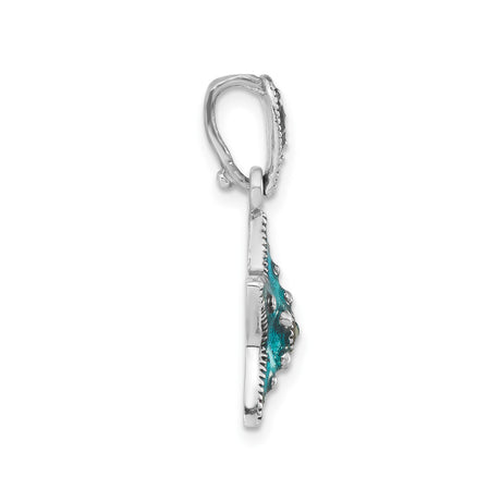 Sterling Silver Starfish Pendant with Blue Enamel, Marcasite and Crystal Accents