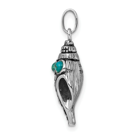 Antiqued Reconstituted Turquoise Shell Charm Pendant in Real 925 Sterling Silver
