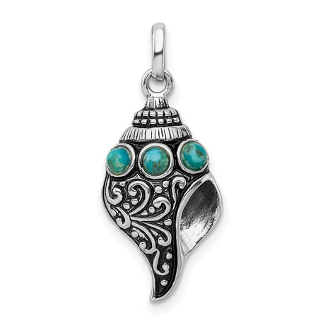 Antiqued Reconstituted Turquoise Shell Charm Pendant in Real 925 Sterling Silver