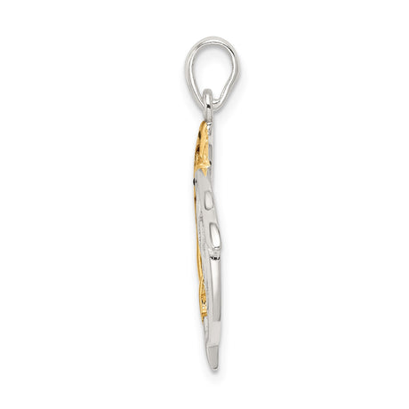 Sterling Silver Dolphin Pendant with Intertwined Silver and Gold Dolphins, Tribal Swirl Ocean Theme