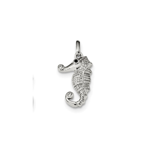 Sterling Silver Seahorse Pendant with Cubic Zirconia, Ocean Theme, Nautical Marine Life Jewelry