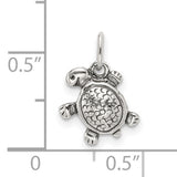 Antiqued Turtle Charm Pendant in Real 925 Sterling Silver
