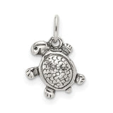 Antiqued Turtle Charm Pendant in Real 925 Sterling Silver