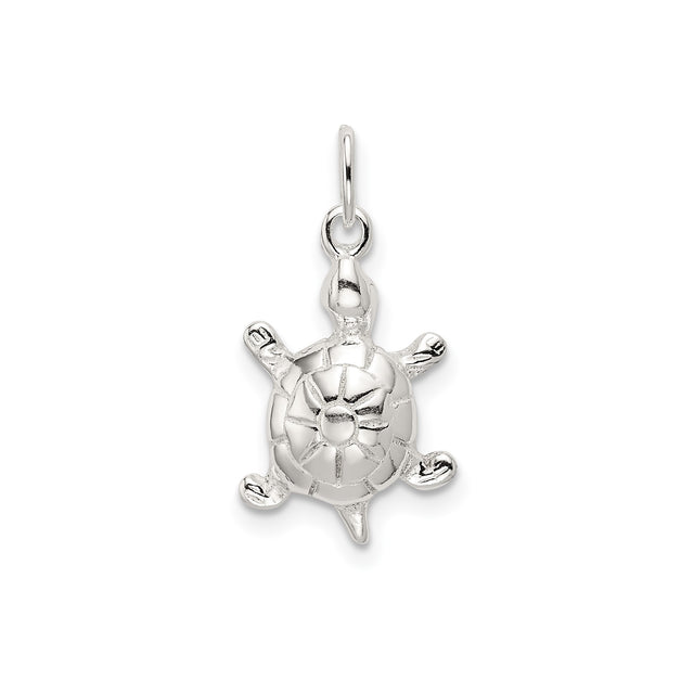 Sterling Silver Turtle Pendant with Sunburst Shell Design, Ocean-Inspired Symbolic Jewelry