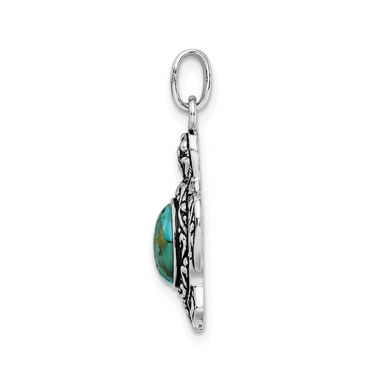 Sterling Silver Turtle Pendant with Turquoise, Tribal Style Coastal Jewelry
