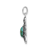 Sterling Silver Turtle Pendant with Turquoise, Tribal Style Coastal Jewelry