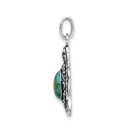 Sterling Silver Turtle Pendant with Turquoise, Tribal Style Coastal Jewelry