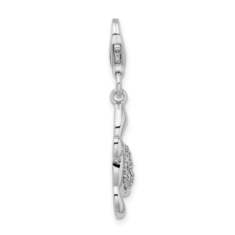 Sterling Silver Sea Turtle Charm with Cubic Zirconia Accents, Ocean-Inspired Jewelry