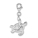 Sterling Silver Sea Turtle Charm with Cubic Zirconia Accents, Ocean-Inspired Jewelry