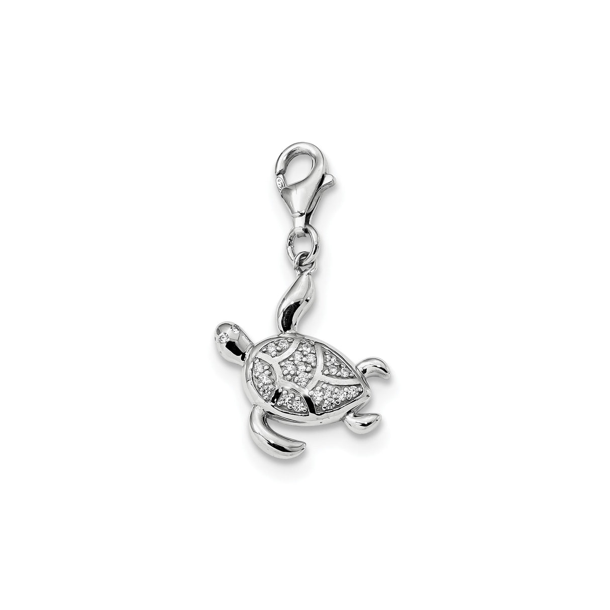 Sterling Silver Sea Turtle Charm with Cubic Zirconia Accents, Ocean-Inspired Jewelry