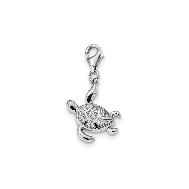 Sterling Silver Sea Turtle Charm with Cubic Zirconia Accents, Ocean-Inspired Jewelry