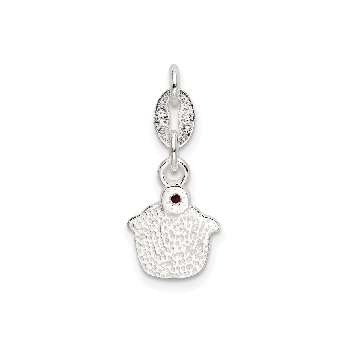 Sterling Silver Cupcake Charm with Garnet, Pink and Blue Enamel, Cherry Detail Theme