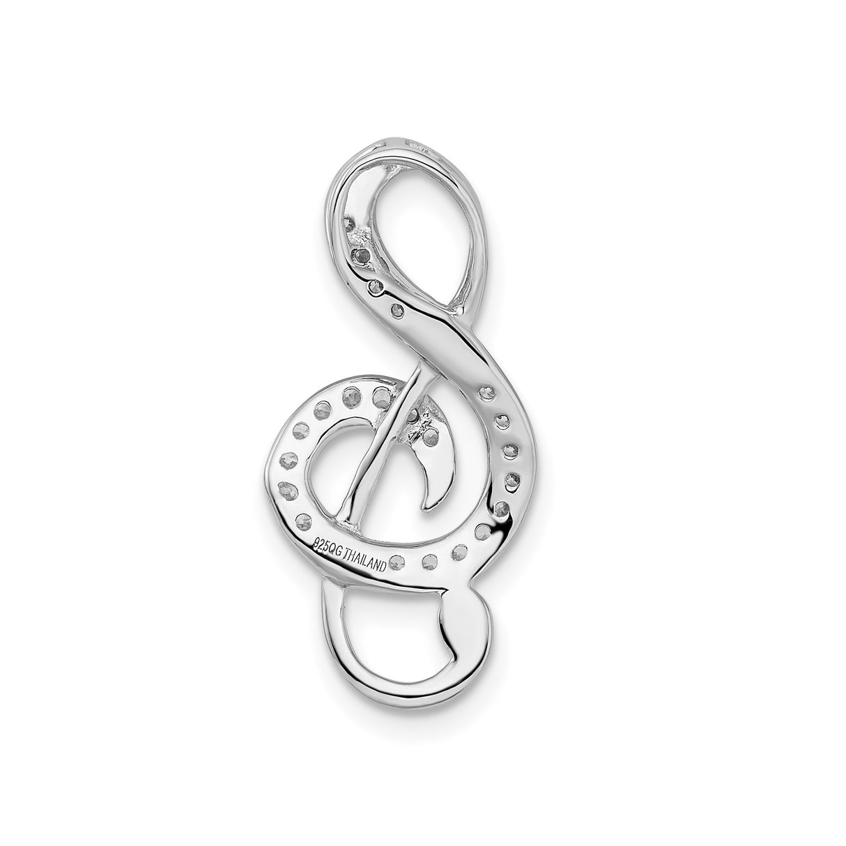 Sterling Silver Treble Clef Pendant with Cubic Zirconia, Musical Note Charm for Women