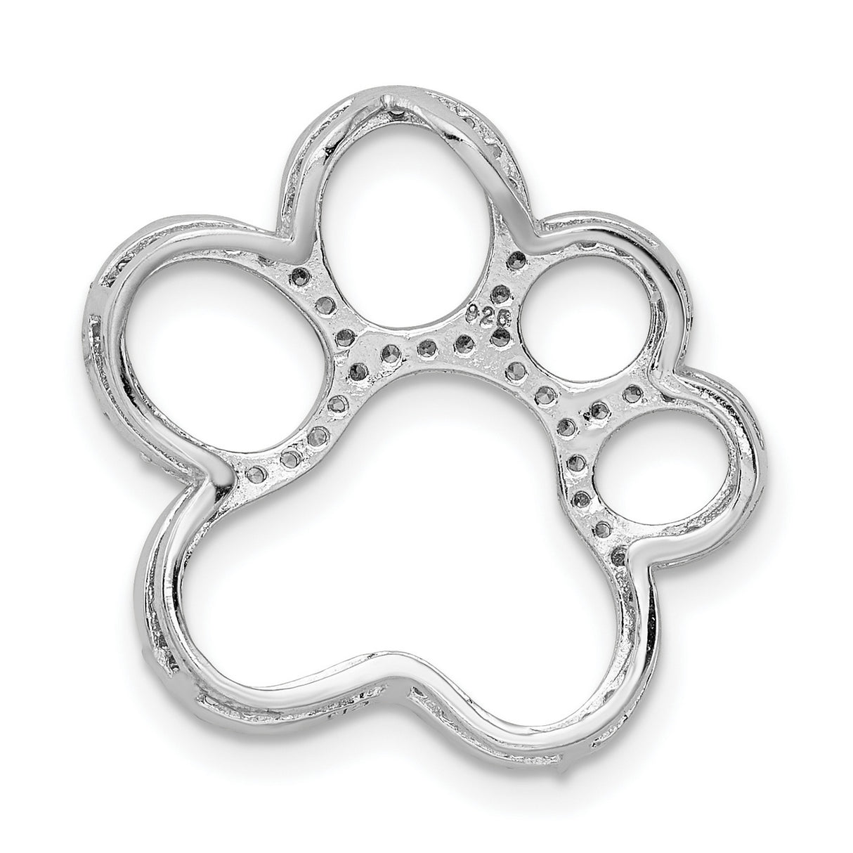 Sterling Silver Paw Print Pendant with Cubic Zirconia, Pet Memorial Charm for Unisex Wear