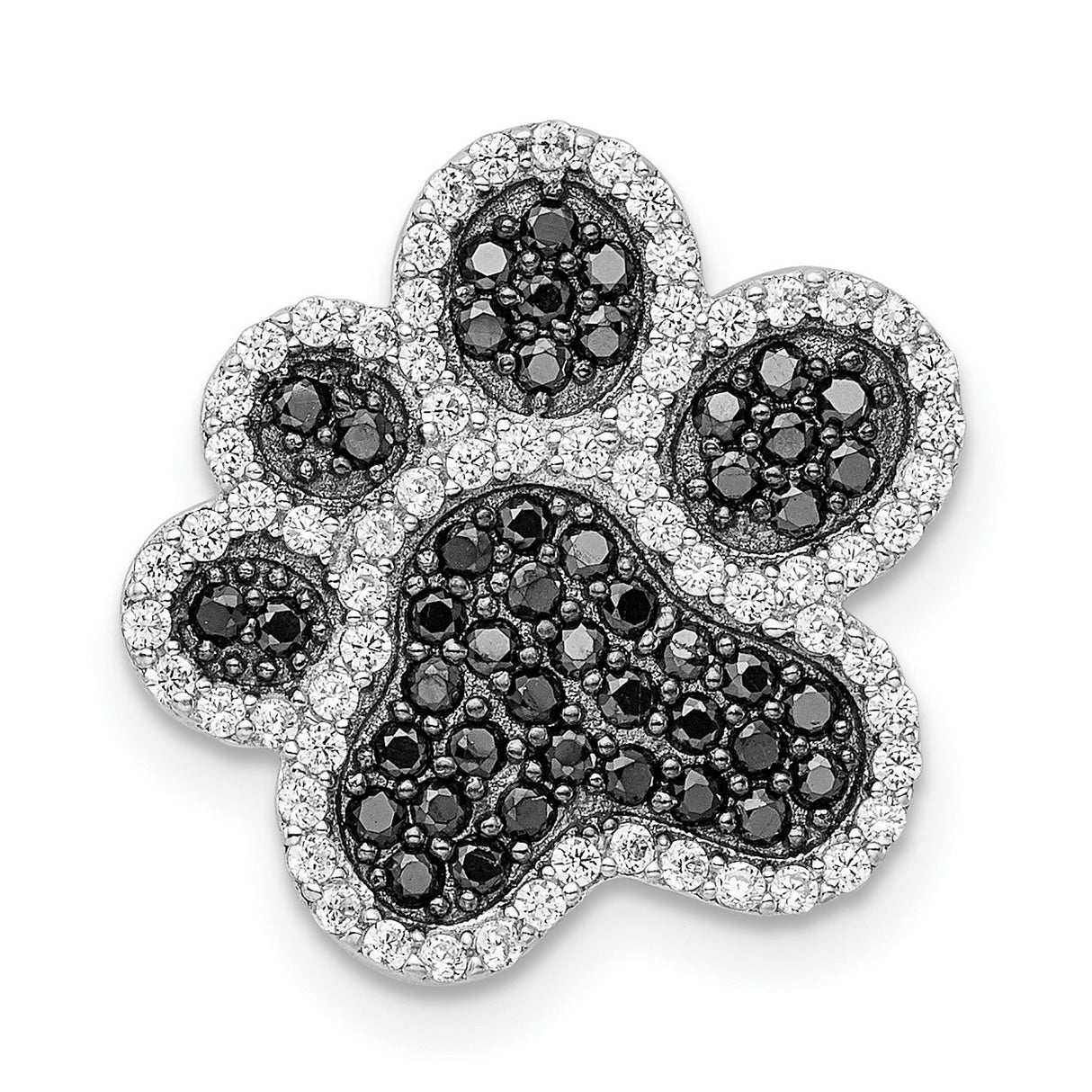 Sterling Silver Paw Pendant with Black and White Cubic Zirconia, Pet Memorial Jewelry
