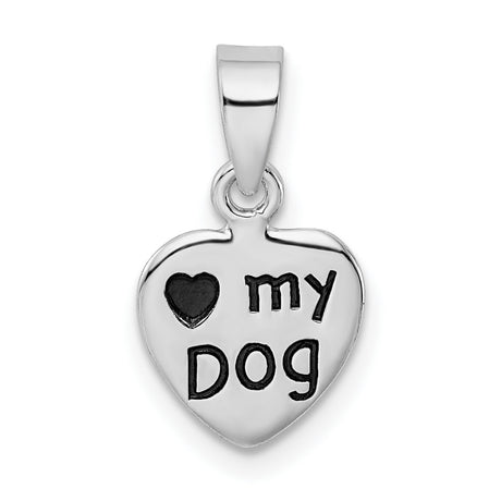 Sterling Silver Heart Pendant with Love My Dog Engraving, Dog Lover Keepsake Charm