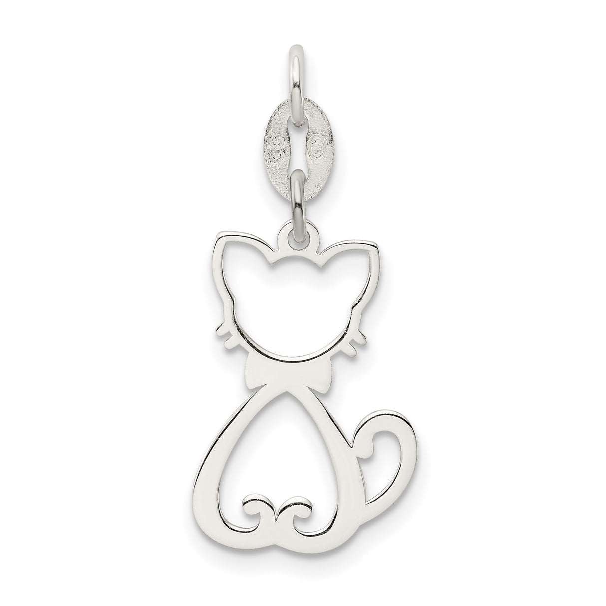 Polished Cat Charm Pendant in Real 925 Sterling Silver
