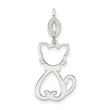 Polished Cat Charm Pendant in Real 925 Sterling Silver