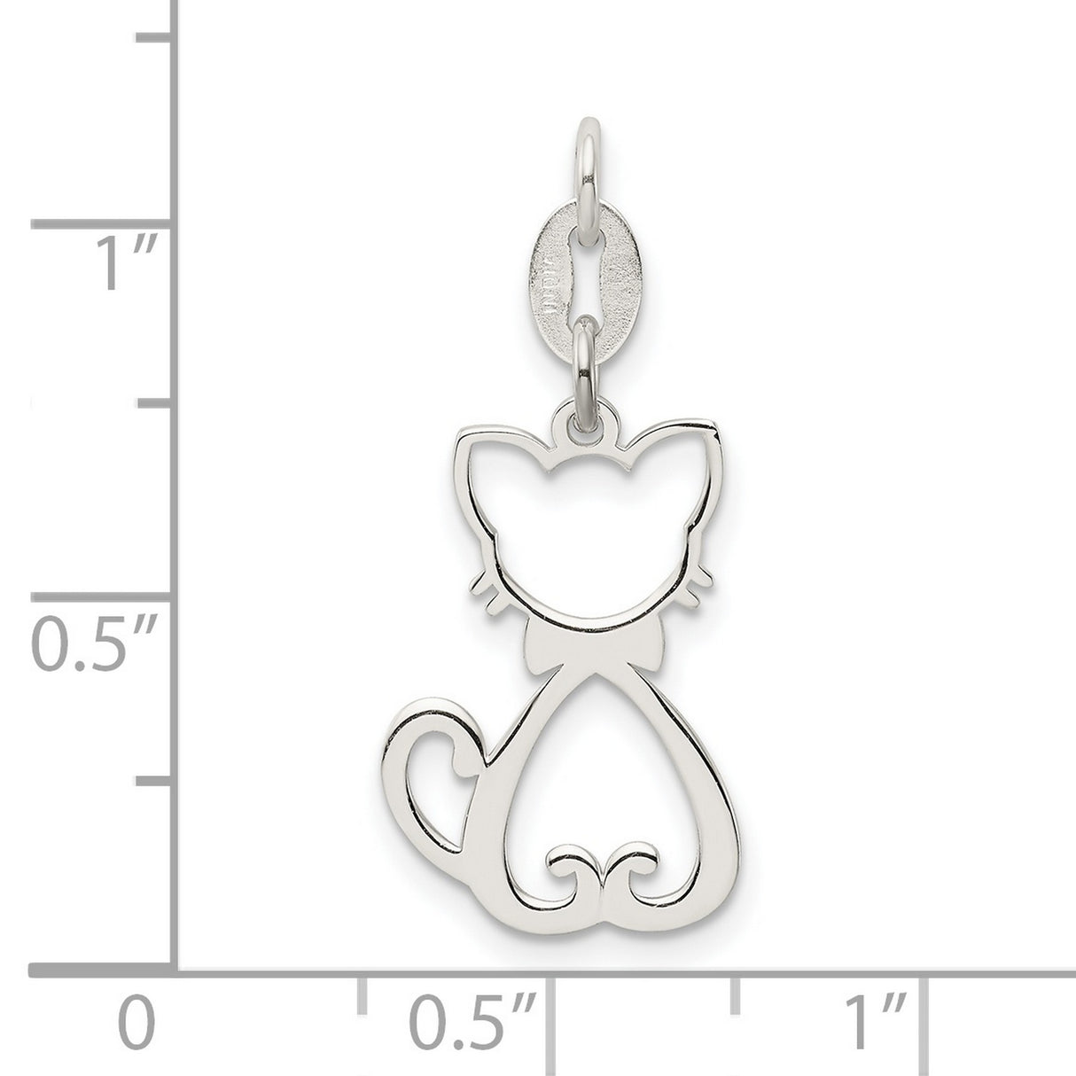 Polished Cat Charm Pendant in Real 925 Sterling Silver