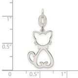 Polished Cat Charm Pendant in Real 925 Sterling Silver