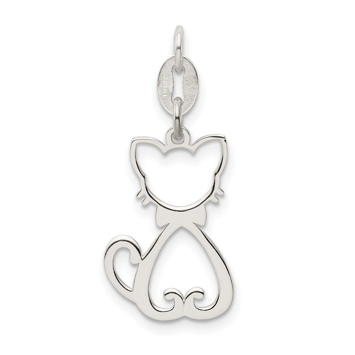 Polished Cat Charm Pendant in Real 925 Sterling Silver